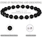 QOGIR 14k gold Handmade Healing Bracelet, Natural Gem Stone Crystal Elastic Gold Bracelet - color: Black Onyx Silver - Protecting and Grounding, size: 6m