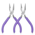 Purple Mini Needle Nose Pliers Set, 2Pcs Needle Nosepliers for Jewelry Making, Jewelry Chain Nose Plier, Small Craft Plier with Smooth Jaw and Comfort Grip Handle for Wire Bending Object Graspi - color: Purple