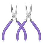 Purple Mini Needle Nose Pliers Set, 2Pcs Needle Nosepliers for Jewelry Making, Jewelry Chain Nose Plier, Small Craft Plier with Smooth Jaw and Comfort Grip Handle for Wire Bending Object Graspi - color: Purple