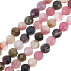 90PCS Faceted Natural Tourmaline Beads 4mm Round Small Gemstone Strands Mixed Color Loose Spacer Seed Beads for Fine Wire DIY Necklace,Hole:1mm