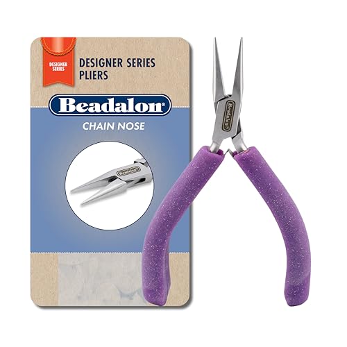 Beadalon Designer Series Glimmer Chain Nose Pliers, Lavender Speckle Vinyl-Free Grips, Stainless Steel, Box Joint, Double Leaf Springs, 4.75 in - color: Lavender Speckle, style: Chain Nose