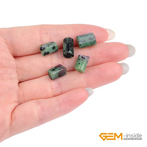 GEM-Inside 31Pcs 8x12mm Natural Green Ruby Zoisite Stone Gemstone Faceted Freeform Tube Column Chakra Beads for Jewelry Making Full 15" Strand Power Energy Healing Stone - color: Green Ruby Zoisite