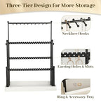 Tirzah 3-Tier Adjustable Earring Necklace Holder Organizer Stand, Black Jewelry Display Tree with 105 Slots, 10 Double-Sided Hooks, White Tray for Women, Girls - color: White & Black, for Necklace Earring