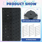 Rotating Pegboard Stand with 20 Peg Hooks 4-Sided Pegboard Spinning Display Stand 4 x 4 x 12 Inches, Keychain Display Stand for Retail Display, Earring Display (Black) - color: Black