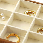 12 Girds Solid Wood Jewelry Tray Microfiber Ring Earring Stackable Drawer Organizer for Display Storage (Cream White) - style: 12 Grid