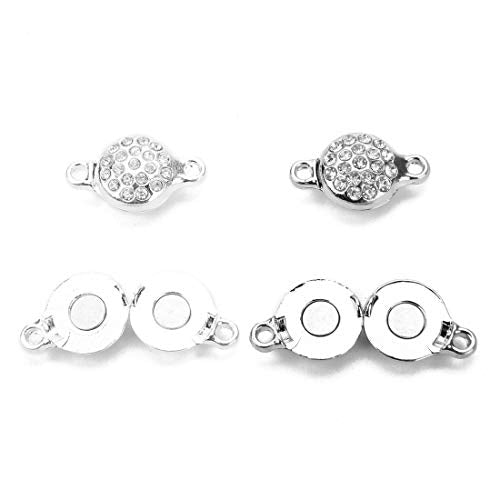 Brass Made Round Magnetic Clasps Stronger Magnetic Closure for Necklace Bracelet and Chain Keep Your Jewelry Secure 5 Sets/lot - size: 12mmX20mm & Rhodium & Cubic Zirconia