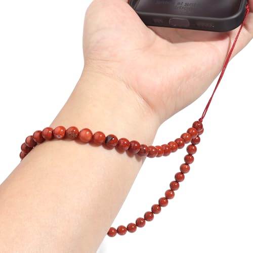 Semi-Precious Gem Stones Beaded Phone Charm Cell Phone Lanyard Wrist Strap Handmade Natural Gemstone Phone Chain string - color: Red Jasper
