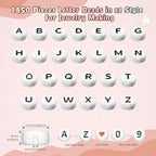 FZIIVQU 1400 Pcs Letter Beads Kit, 28 Styles White Acrylic Alphabet Beads Letter Beads for Jewelry Making wiht Number Beads Heart Beads Friendship Bracelet Kit - color: Black Letter & White Base, size: 4*7mm