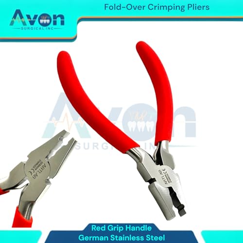 Jewelry Making, Leather Crimping Pliers with Red Grip Handles, Leathercraft, Jewelry Making, Fold-Over Crimp Pliers - German Stainless Steel