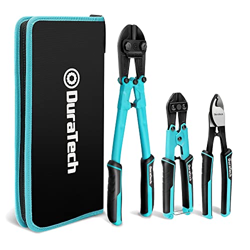 DURATECH 3-Piece Bolt Cutter Pliers Set, 14" Heavy Duty, 8" Mini, 8" Wire Cable Cutter with Carrying Case, Ergonomic Handle, Cr-V Blade for Bolts, Rivets, Chains, Wires - size: 8" Cable Cutter + 8" Bolt Cutter +14" Bolt Cutter