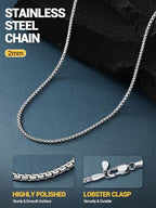 PROSTEEL Stylish Stainless Steel Flat Box Link Chain Necklace for Men, Silver/Gold/Black Tone, Hypoallergenic Jewelry, 14"-30", Come with Box - size: 14 inch(35cm), style: 2mm-Elegant Silver