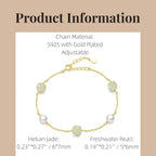 Natural Hetian Jade & Pearls Beaded Necklace Bracelet Jewelry for Women, Lucky Green Jade White Pearl Charm Adjustable Chain Jewelry Gift for Mom Lover her - color: Bracelets