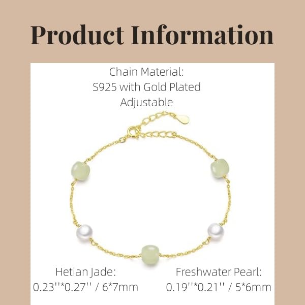 Natural Hetian Jade & Pearls Beaded Necklace Bracelet Jewelry for Women, Lucky Green Jade White Pearl Charm Adjustable Chain Jewelry Gift for Mom Lover her - color: Bracelets