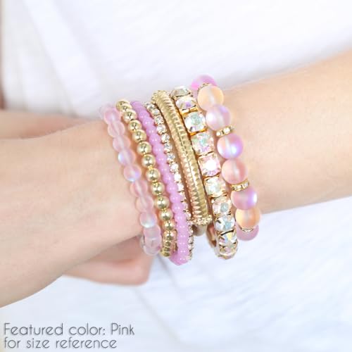RIAH FASHION Multi Color Stretch Beaded Stackable Bracelets - Layering Bead Strand Statement Wrap Bangles - color: Mermaid Glass - Aqua Mint, size: 7.0 Inches Length