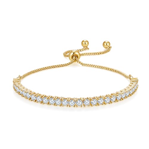 MINDDHA Tennis Bracelet | 14K Gold/White Gold Plated Cubic Zirconia Silver, Gold Bracelets for Women | 2mm 3mm Elegant CZ Tennis Bracelet for Women, Thin, Dainty, & Classic, Size 6-8 Inch - color: Adjustable Size 3mm Yellow Gold, size: 6-9 Inch