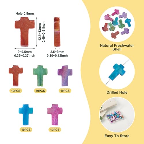 50 Pcs Shell Cross Beads Natural Freshwater Shell Beads Colorful Crucifix Spacer Bead Easter Charms for DIY Necklace Bracelet Earring Jewelry Making - color: Shell-Colorful