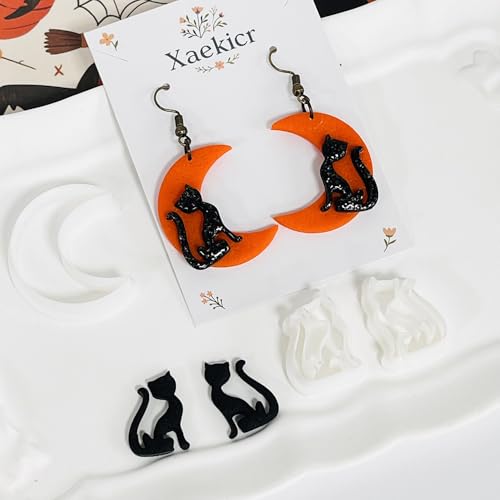 Xaekicr Halloween Moon and Cat Polymer Clay Cutters Set – 3Pcs Clay Earring Cutters for Halloween Earrings Making – Polymer Clay Molds and Tools for Jewelry DIY - color: G color