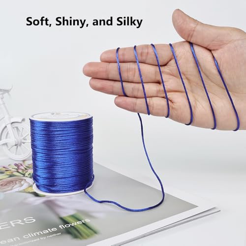 LUSTEMBER 330 Feet Satin Nylon String, 1 mm Silky Smooth Durable Nylon Cord for Jewelry Making, Bracelets, Beading, Necklaces, Macrame, Kumihimo, Rattail, and Chinese Knot Craft - size: Sapphire Blue