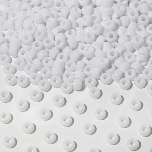 1000Pcs Multi-Colored Plastic Pony Beads Bulk for Craft,6 * 9mm Assorted Colors Hair Beads Black, red,Blue, White for Bracelets Making,Kandi Charms（White） - color: White, size: 1000PCS