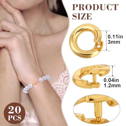 20pcs Split Open End Jump Rings, 18K Gold Plated Locking Circle Clasp Ring, ID 3mm Connector Accessories for Earrings Bracelets Necklaces DIY Crafts Jewelry Making - color: Gold