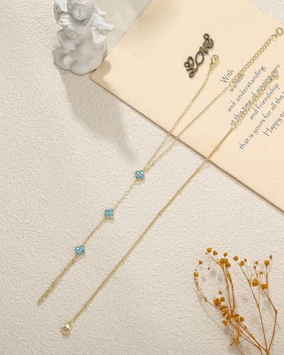 Gold Hand Chain Bracelets for Women Trendy Dainty Birthstone Clover Charm Ring Bracelet Hand Chain Set Non Tarnish 14K Gold Plated Stackable Finger Bracelets for Women Birthday Jewelry Gifts - color: 12.December(Artificial Tanzanite)