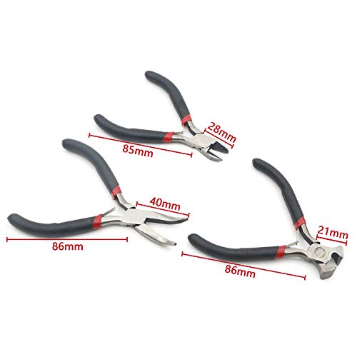 3Pcs Mini Pliers Set-5 Inch Bent Nose Pliers, 4.5 Inch End Cutting Nipper, 5 Inch Diagonal Pliers DIY Jewelry Tool Sets (Black)