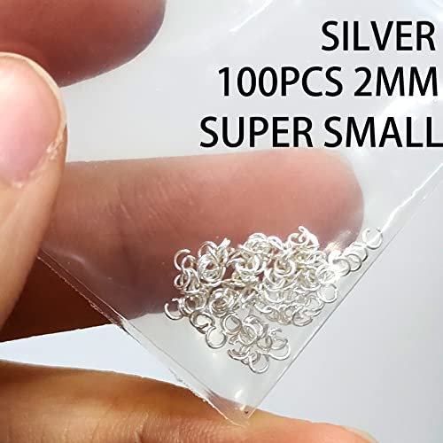 2MM Sterling Silver Jump Rings 100PCS 2MM Jump Rings Small 2MM Jump Ring Open Jump Rings for Jewelry Making for Miniature Jewelry Making Stainless Steel 2MM Jump Rings for Jewelry Making - color: Silver