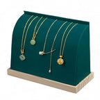 Cambered Necklace Display Stand with Flannelette Soft Mat Wood Jewelry Organizer Tabletop Display Holder for Necklaces, Choker Pendant (Green) - color: Green