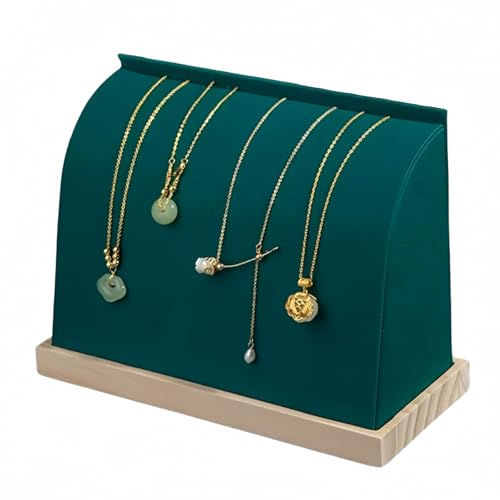 Cambered Necklace Display Stand with Flannelette Soft Mat Wood Jewelry Organizer Tabletop Display Holder for Necklaces, Choker Pendant (Green) - color: Green