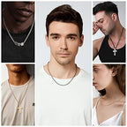 3 Pcs Chain Necklace for Men, 4mm Stainless Steel Gold Black and Silver Wheat Chains for Mens Jewelry Gift, 16"/20"/24"/28"/32 Inches