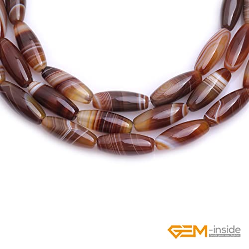 GEM-Inside Stripe Botswana Agate Gemstone Loose Beads Natural 8x20mm Bronw Olivary Crystal Energy Stone Power for Jewelry Making 15" - size: Brown-8X20mm