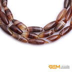 GEM-Inside Stripe Botswana Agate Gemstone Loose Beads Natural 8x20mm Bronw Olivary Crystal Energy Stone Power for Jewelry Making 15" - size: Brown-8X20mm