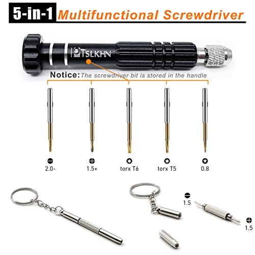 PTSLKHN Eyeglass Repair Kit, 5-in-1 Multifunctional Small Screwdriver, S2 Steel Eyeglass Screwdriver Kit for Eyeglass, Sunglasses, Electronics, Cellphone, Jewelry and More (Black 5in1) - color: Black