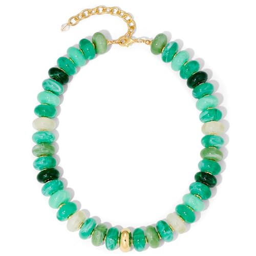 Mothers Day Gifts Chunky Beaded Choker Necklace for Women Statement Necklace with Gold Accent Adjustable Beach Summer Jewelry Trendy Boho Necklaces in Multiple Colors y2k Jewelry - color: Gradient Green