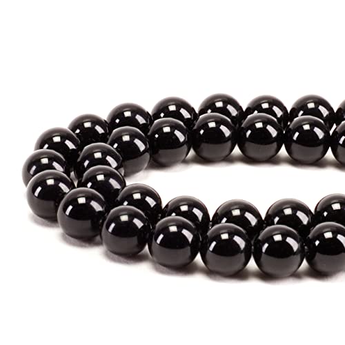 Cherry Tree Collection | 100PCS Gemstone Round Beads for Jewelry Making | Includes Storage Box, Elastic String, and Needles - color: black obsidian, size: 8mm
