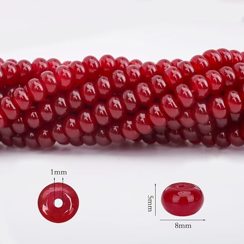 2 Strands (150PCs) Garnet Jade Rondelle Beads, 5 * 8mm Gemstone Loose Spacer Abacus Disk Beads for DIY Bracelet Necklace Earrings Jewelry Making, Craft Supplies Beading Kit - color: Garnet Jade, size: 5*8MM