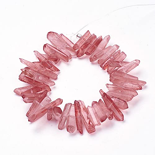FASHEWELRY 1 Strand Natural Quartz Crystal Points Loose Beads Cerise Flat Heishi Gemstone Loose Beads for DIY Jewelry Making - color: Cerise