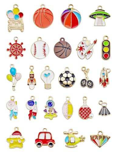 JIALEEY 25Pcs Assorted Gold Plated Enamel Mixed Sport Traffic Charm Pendant DIY for Necklace Bracelet Jewelry Making and Crafting