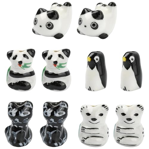 10 pcs 5 Styles Cute Animal Theme Porcelain Ceramic Beads Panda Cat Penguin Koala Cartoon Beads for DIY Jewelry Necklace Bracelet Earring Keychain Craft Decor - color: Cute Animal Beads-10 pcs