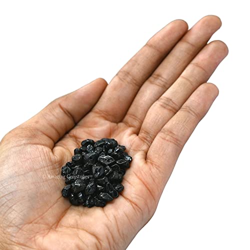 Black Tourmaline Pre Drilled Crystal Crushed Chips Beads for Bracelets Making, DIY Handmade Natural Healing Crystals (25 Inch Strand) - color: Black Tourmaline