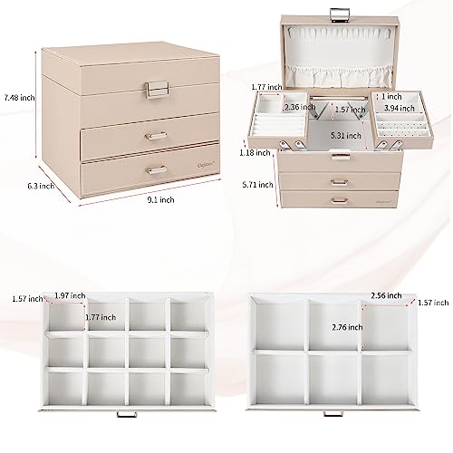 Dajasan Jewelry Organizer Box, Large Jewelry Boxes for Women Girls, Space-Saving 4 Layers Jewelry Storage Case with Drawer, Movable Metal Stand, Modern, Gift Idea (Champagne + Silver) - color: Champagne + Silver