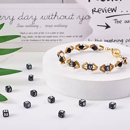 FASHEWELRY 500Pcs Acrylic Cube Letter Beads 5x5x5mm Black Square Letter J Alphabet Beads for DIY Bracelet Necklace Jewelry Making - color: Letter J