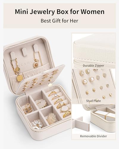 VLANDO Mothers Day Mom Gifts - Travel Jewelry Case, Small Travel Jewelry Organizer Box for Girls Women - White - color: White