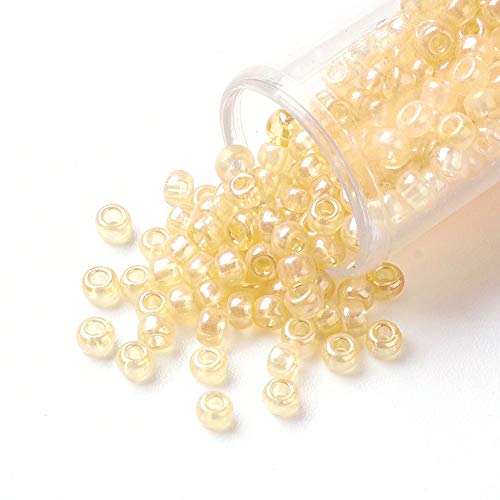 Craftdady 12/0 Glass Seed Beads 2x1.5mm Transparent Lustered Round Loose Pony Beads PaleGoldenrod About 3000Pcs for Jewelry Making Hole: 0.3mm - color: PaleGoldenrod, 2x1.5mm