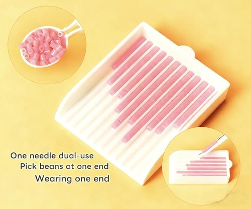 2.6mm Mini Fuse Beads Tray Set, 4-in-1 Picking Tool Kit with Single Needle Tweezer & Spoon for Perler Beads, Arts and Crafts Supplies (Pink) - color: pink