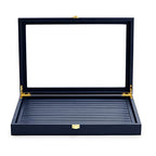 Oirlv Premium Blue Leather Rings Earrings Organizer Tray with Clear Lid Jewelry Display Box with Acrylic Lid Stackable Jewelry Box Drawer Inserts - color: Blue, size: 10 Slot