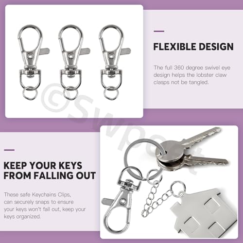 Swpeet 125Pcs Silver Keychain Making Set, 25Pcs Swivel Lanyard Snap Hook, 25Pcs Keychain Ring, 25P Extender Chains, 50P Open Jump Rings, Swivel Lobster Clasps, Keychains Clips - color: Silvery