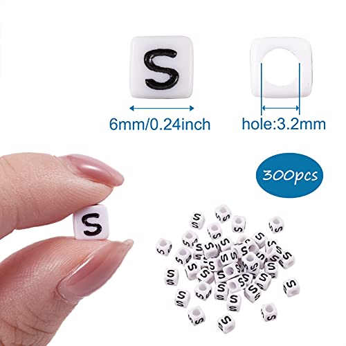 FASHEWELRY 300Pcs Cube White Acrylic Letter Beads 6x6mm Letter S Alphabet Beads for DIY Bracelet Necklace Jewelry Making - color: Letter S, size: 6x6x6mm