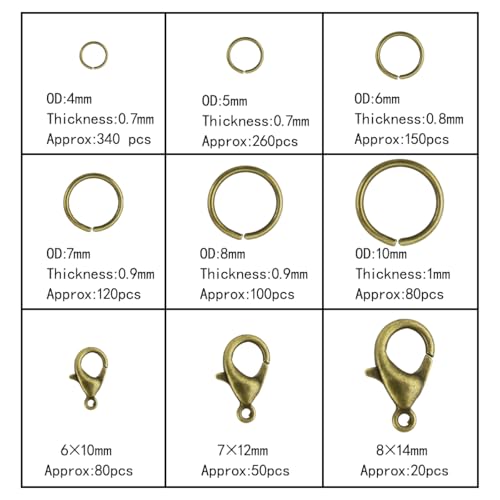 1050 Pieces Open Jump Rings and 150 Pieces Lobster Clasps, Bronze Jump Rings Metal Split Connectors for Jewelry Making Crafts (Bronze) - color: Bronze