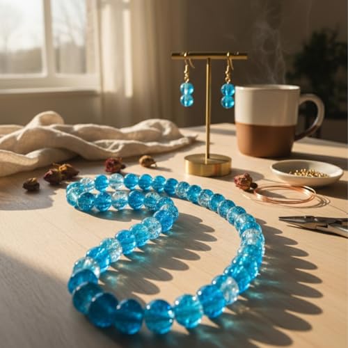 DandS ltd Crackle Lampwork Glass Beads for Jewelry Making, Crystal Blue, Vibrant DIY Bracelets, Necklaces, Beading Supplies & Craft Kits for Handmade Jewelry, 80pcs 0.39 inch (10mm), #J225-10 - color: Crystal Blue